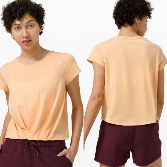 Lululemon Pleats and Thank You Peach‎ Short Sleeve Crop Top Size 4 Tee 2020 Tee - Picture 1 of 11